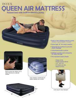   Queen Raised Downey Inflatable Air Mattress Bed 078257677016  