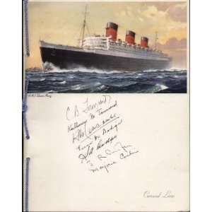 QUEEN MARY, CUNARD LINES, MENU August 2, 1953, Farewell Dinner Cunard 