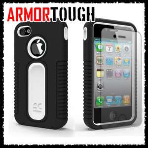 Black White Armor Tough Skin Case with Screen Protector for Apple 