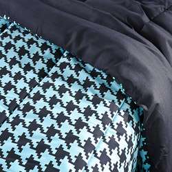 Aqua/ Black Houndstooth Full/ Queen size Comforter Set  
