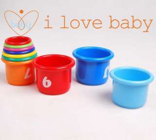 10 x Baby Bath Toy Stacking Pile Up Tower Count Cups  