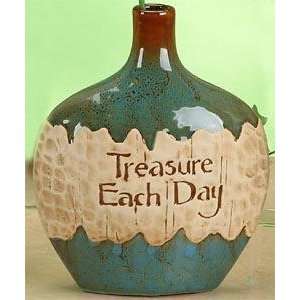  Small Blue Vase With Inspirational Message   Treasure Each 