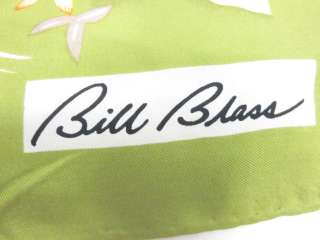 BILL BLASS Light Green Yellow Floral Print Silk Scarf  