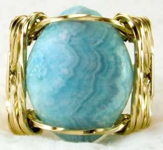 Natural Blue Chalcedony Ring 14k Rolled Gold Petite  