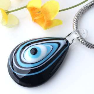 1x Blue Evil Eye Lampwork Glass Waterdrop Pendant 25x47mm For Necklace 