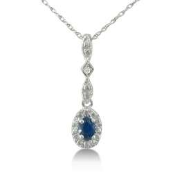10k White Gold Blue Sapphire and Diamond Necklace  