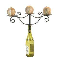 Wrought Iron Wine Bottle 3 candle Chandelier  
