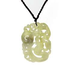 Jade Dragon and Tiger Cotton Necklace (China)  