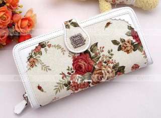 2012 Women lady girls Rosa multiflora series cotton&PU purse long 