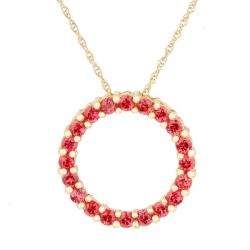 10k Yellow Gold Lab created Burmese Ruby Circle Necklace   
