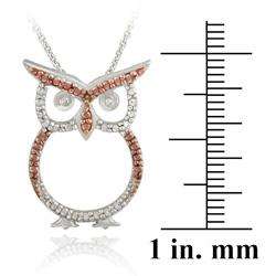 Rose Gold over Silver Champagne Diamond Accent Owl Necklace 