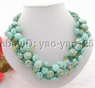 Charming 5Strds Turquoise&Olive Jade Necklace  