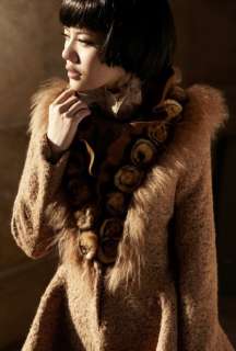 wholesale Gorgeous Pattern Pure Color Fur Embellished Coat Camel