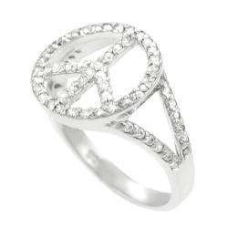 Tressa Sterling Silver CZ Pave Peace Sign Ring  