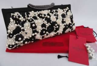 Auth Valentino Rose Pearl Applique Shoulder Bag Clutch  