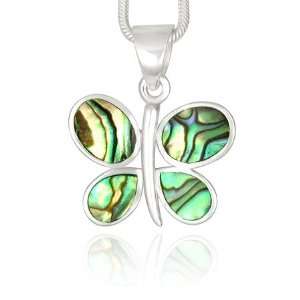   Silver Abalone Butterfly Pendant   (2.3 x 1.7 cm) 
