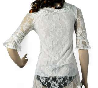 Womens Fashion Casual Short Sleeve Square Neck Crochet Lace Tops 