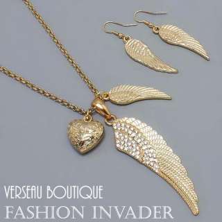 NEW Designer Inspd Angel Wing Necklace & Earring Set GD  