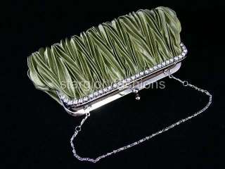 Crinkled Olive Green Wedding Purse Fully Jeweled Clutch EC 0226A
