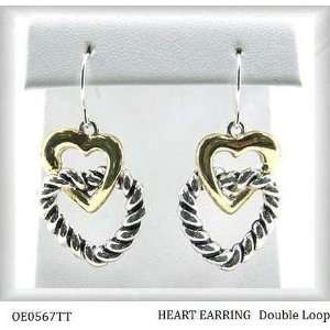 Earrings Designer Inspired Two tone Textured Double Hearts 