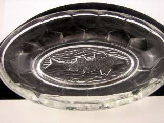 Vintage Cut Crystal Glass Bowl Dish with Etched Fish  
