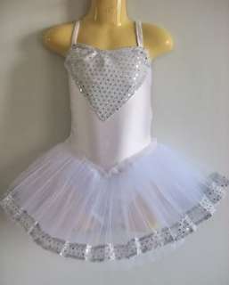 NEW Girls Ballet Sequins tutu Dance Costume   White L  