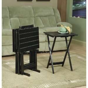  5 pc tray table set with wood plank look and black rubbed 