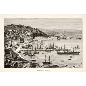  1890 Wood Engraving (Photoxylograph) Ancona Italy Harbor 
