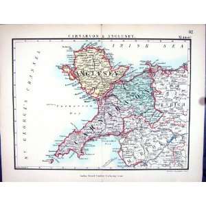  Stanford Antique Map 1885 Carnarvon Anglesey Wales Holyhead 