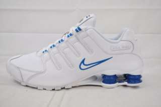 NIKE SHOX NZ 378341 134 WHITE BLUE PERFORATED LEATHER MENS RUNNING 