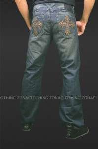 Xtreme Couture Designer Cooper Studed Cross Denim Jeans Relaxed 