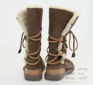 Ugg Dark Brown Suede Shearling Lace Up Boots Size US 6  