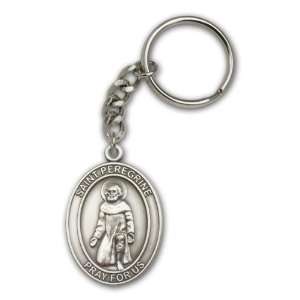 Antique Silver St. Peregrine Keychain Patron Saint of Cancer & Running 