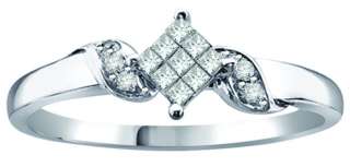   Natural Diamond 10K White Gold Princess Cluster Ring 7 in Gift Box