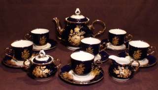 Golden Roses Original Cobalt Blue China Coffee/Tea Set  