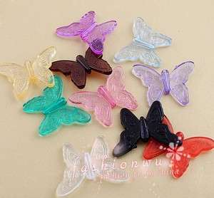 50X Colors Plastic Transparent NIce Butterfly Charm 26X35mm  