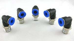 FIVE Push In One Touch to Connect 90º Swivel Elbow Male Fittings 1/4 