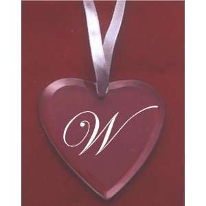  Glass Heart Ornament with the Letter W 