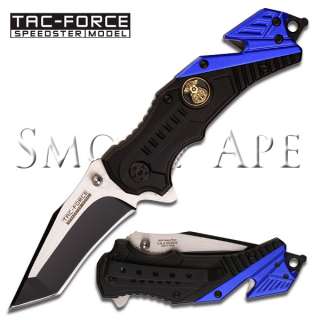   Force Spring Assisted rescue Knife Black & Blue Tonto Blade ( Police