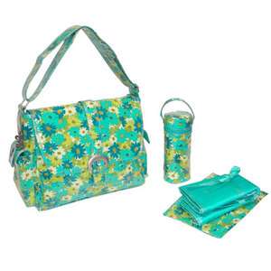 Kalencom Laminated Buckle Diaper Bag   Hoodies Garden NWT Teal/Green 