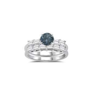 1.90 Cts Blue & White Diamond Matching Ring Set in 14K 