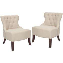   Tufted Nailhead Beige Living Room Chairs (Set of 2)  