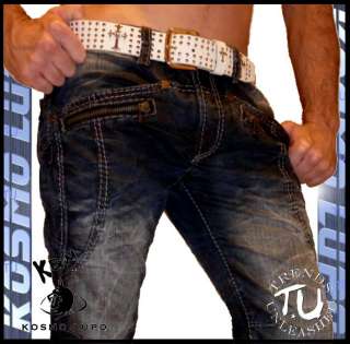 New Mens Kosmo Lupo Italian Rock Belt Jeans Size 34  
