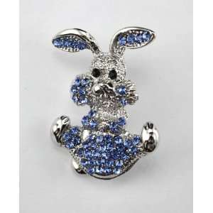    Blue Swarovski Crystal Happy Bunny Brooch Pin 