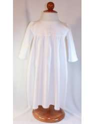 Girls White Cotton Knit Christening Baptism Day Gown with Embroidered 