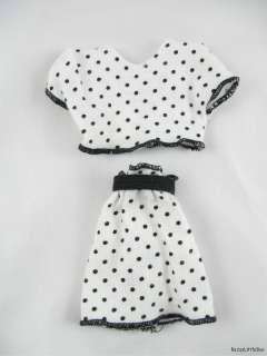 Vintage 1980s Barbie Black & White Polka Dot Outfit ~ Shirt and Skirt 
