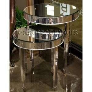 Set of 2 Mirror Top Cinema Round End Tables 