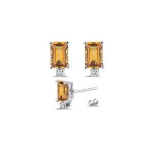  0.04 Ct Diamond & 1.32 Ct Citrine Earrings in Platinum 