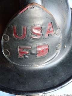 Old Firefighter Helmet Leather Badge Inscription #2492A  