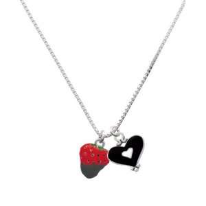  3 D Chocolate Dipped Strawberry and Black Heart Charm 